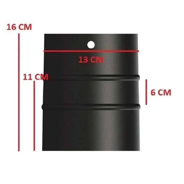 16 LIK SOBA BORUSU / BOY: 10 CM / ÇAP: 13 CM / MAT SİYAH EMAYE