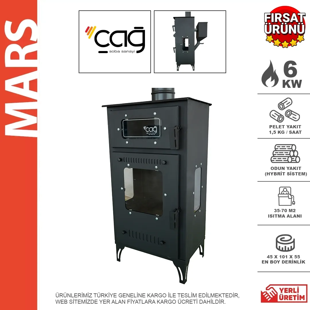 MARS ECO FIRINLI ÜÇ CAMLI DİKEY KUZİNE PELET SOBA