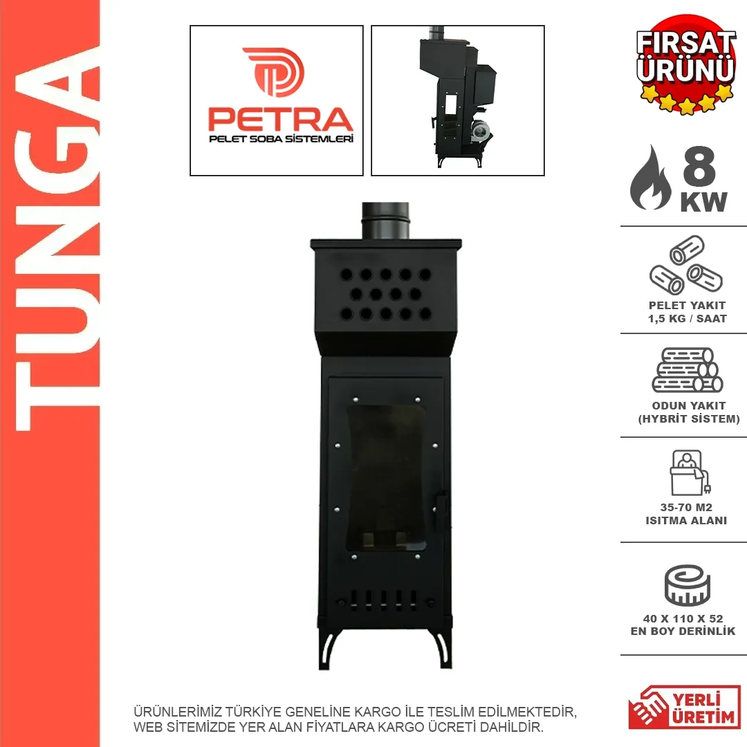 TUNGA FANLI BLORÜR ÜFLEMELİ TİP PELET SOBASI